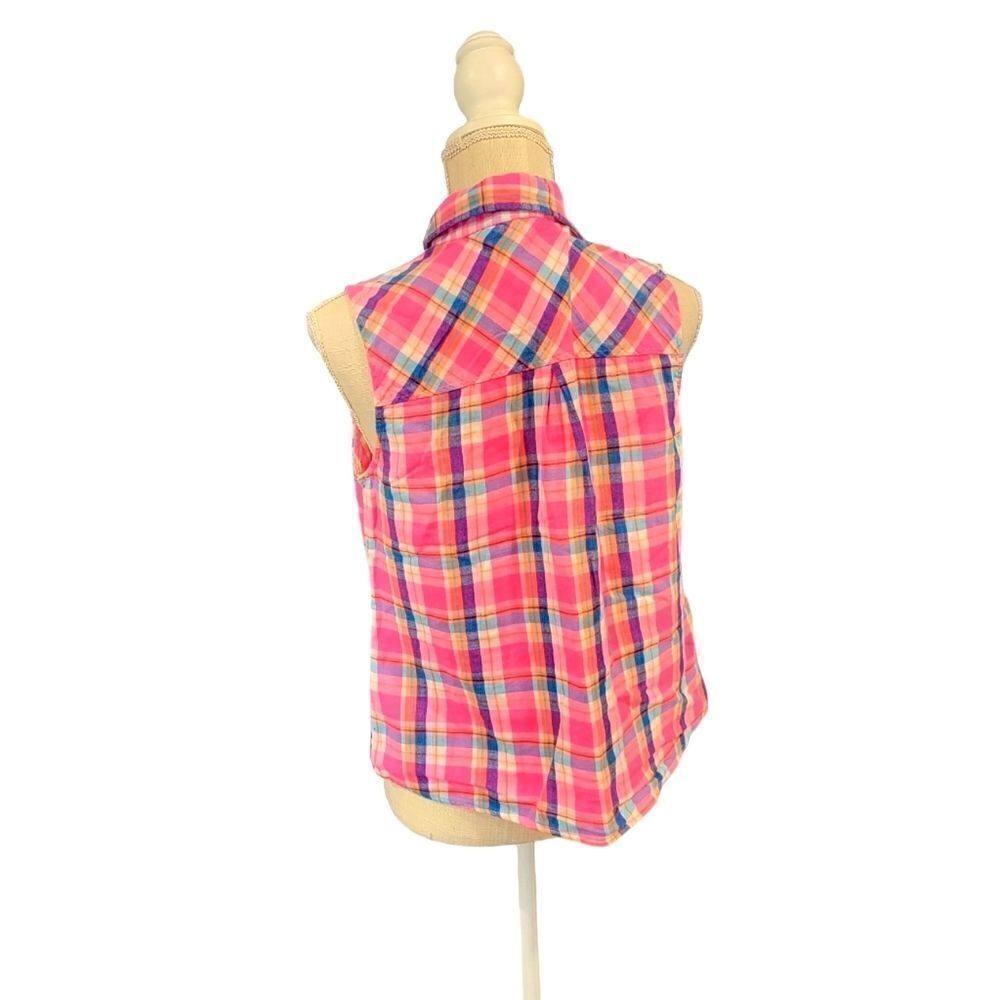 Rafaella Pink Blue Plaid Sleeveless Tie Top Womens M - Picture 2 of 2